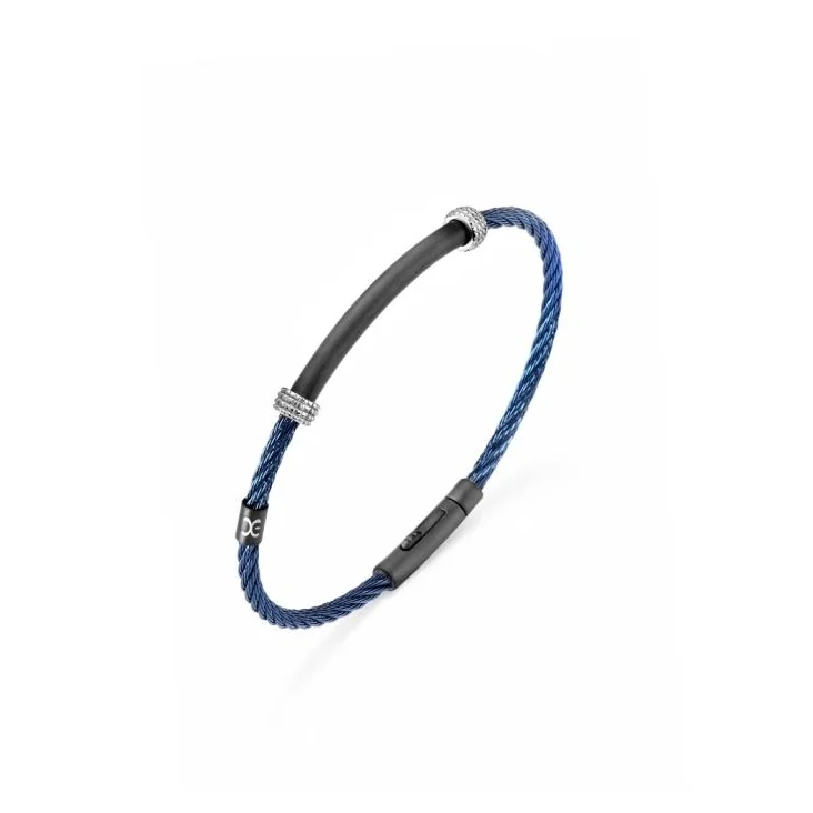 Bracelet Excellence acier 316L PVD bleu câble tressé motif satiné Small