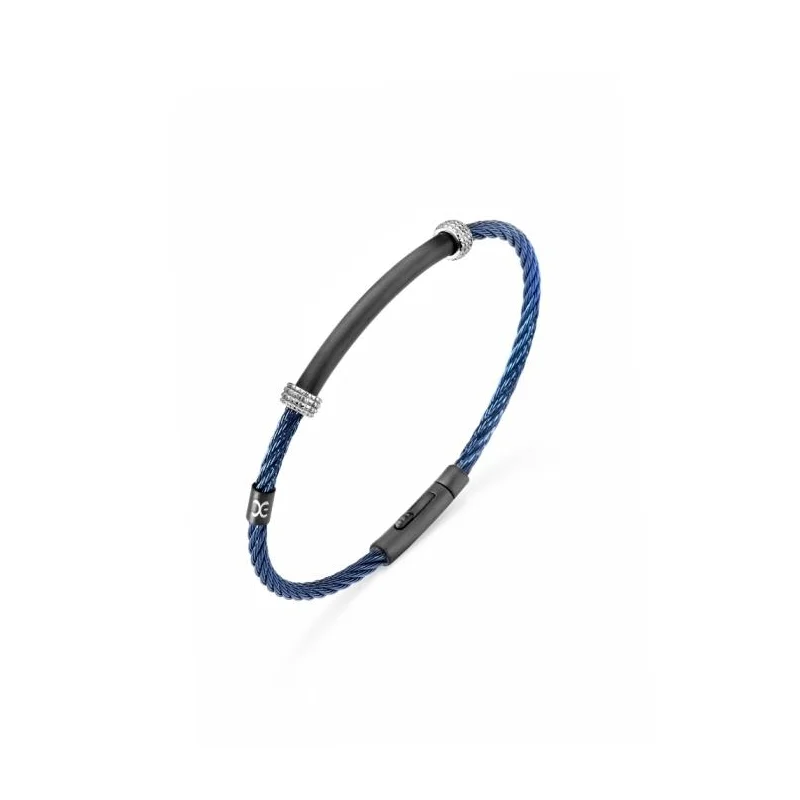 Bracelet Excellence acier 316L PVD bleu câble tressé motif satiné Small
