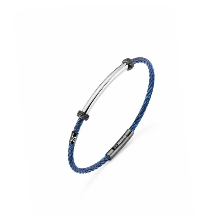 Bracelet Excellence acier 316L PVD bleu câble tressé