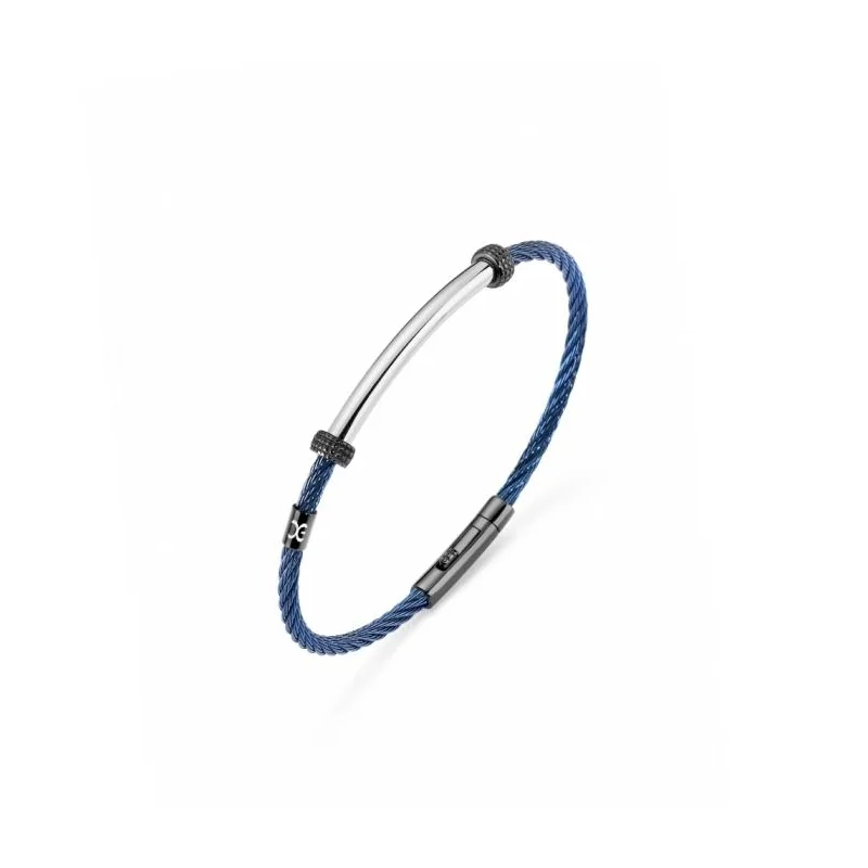 Bracelet Excellence acier 316L PVD bleu câble tressé