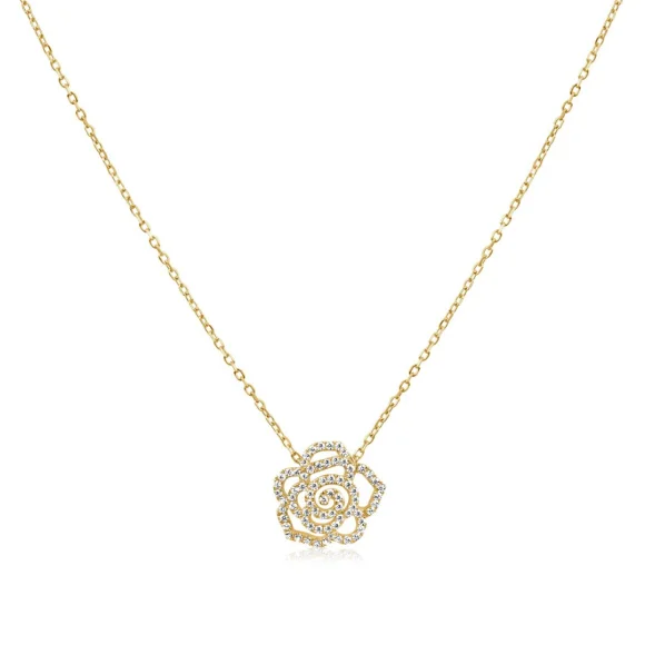 Collier fleur de camèlia Excellence Plaqué Or 18K 3Mic