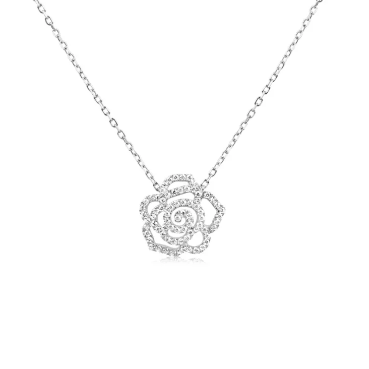 Collier fleur de camèlia Excellence Argent 925 Rh 2