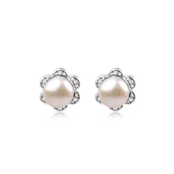 Puces d'oreilles Flower Excellence Argent 925 Rh & FWP