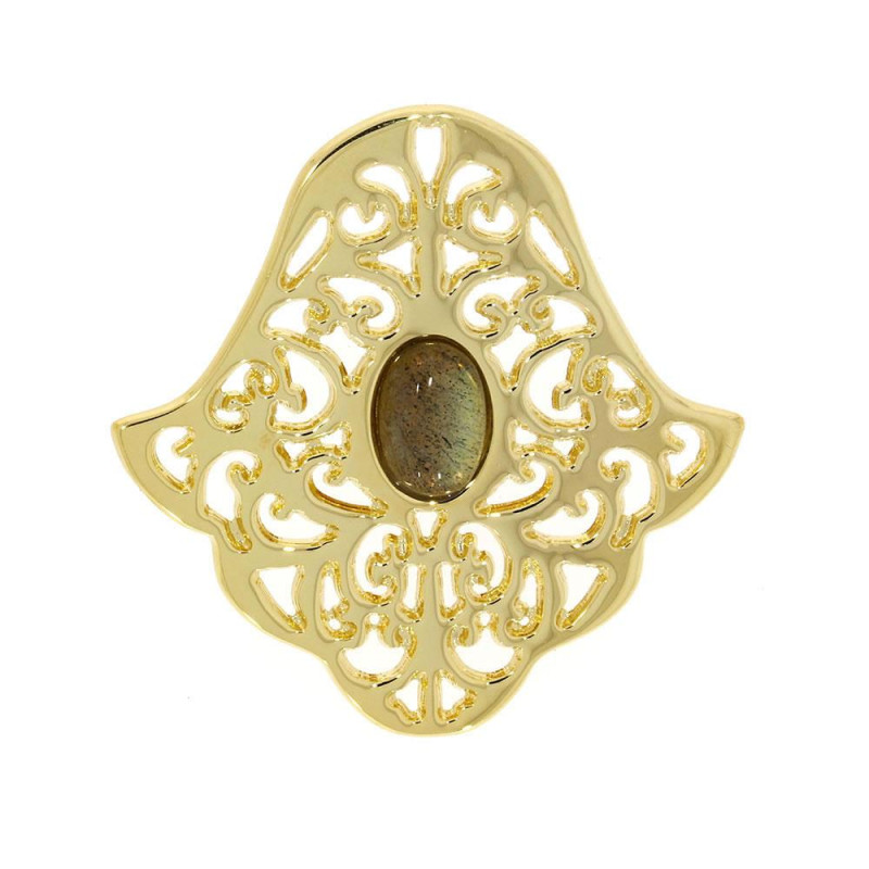 Broche Main Excellence Plaqué Or 18K 3Mic & N CZ