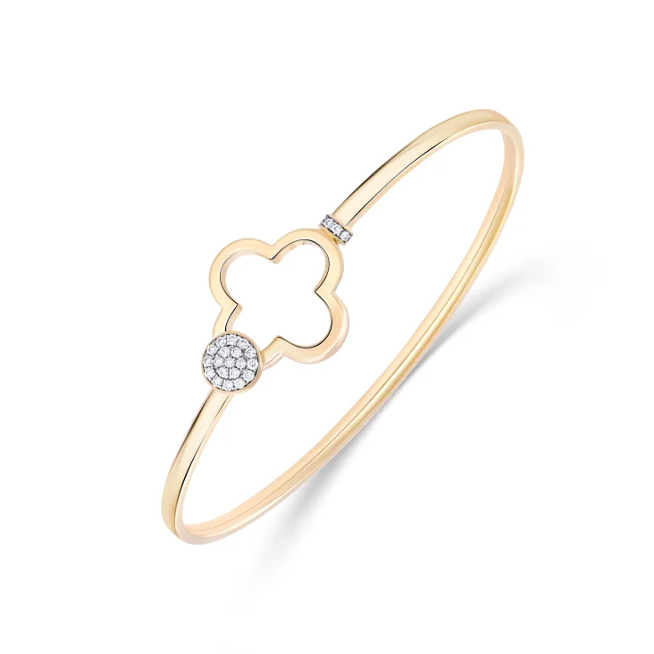 Bracelet Jonc trèfle Excellence Or Jaune 750/1000 & Diamants