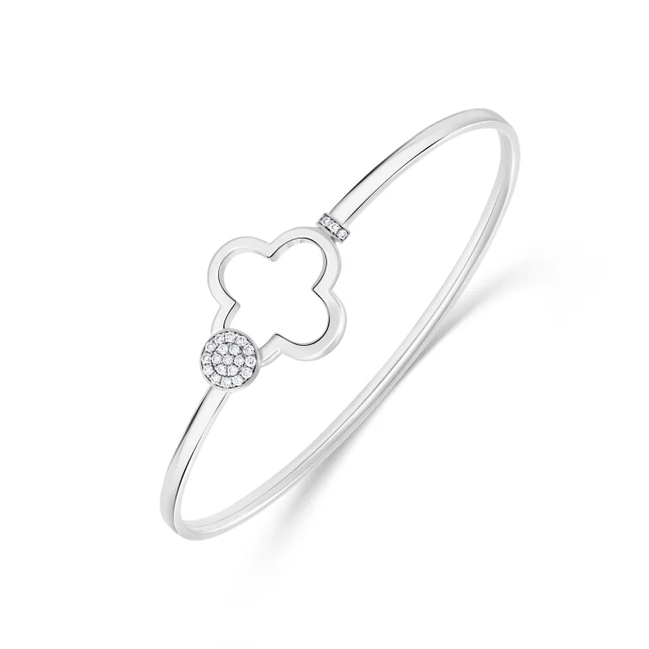 Bracelet Jonc trèfle Excellence Or gris 750/1000 & Diamants